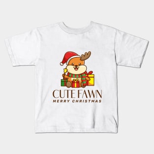 marry christmas cute Fawn holding gifts design Kids T-Shirt